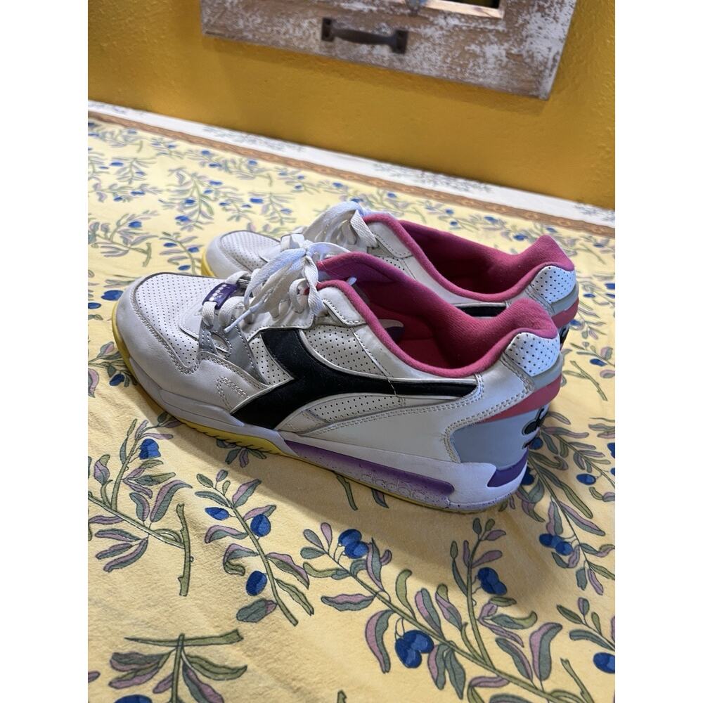 Diadora White Black Yellow Purple Accent Low-Top Sneakers - Picture 10 of 11